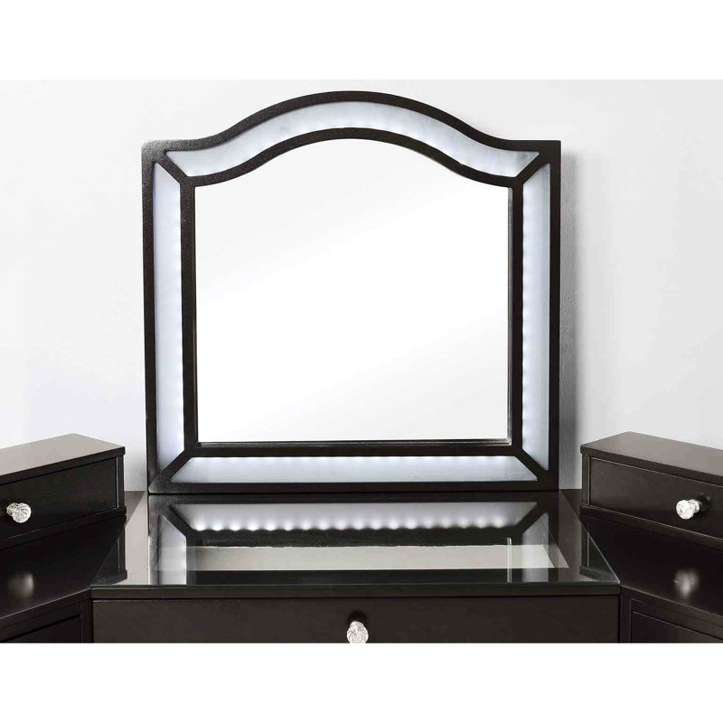 1Pc Vanity Stool , 8Mm Glass, Led Mirror, Storage Drawers, Gray Finish For Bedroom Use With Stool, Tempered
