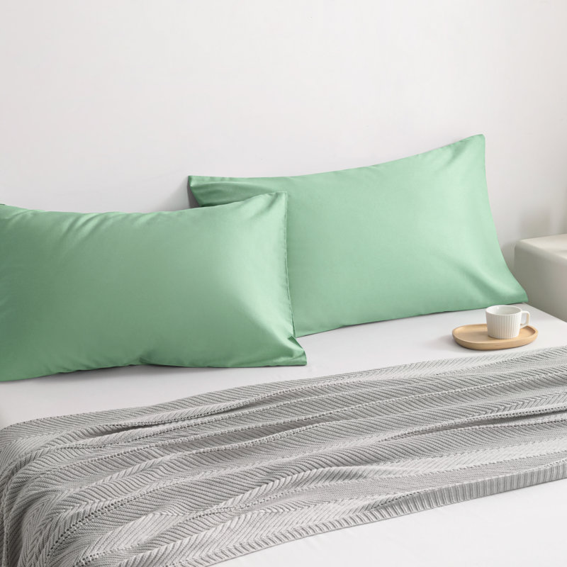 Housse de coussin 100% coton douce et respirante avec fermeture à enveloppe, King, Menthe