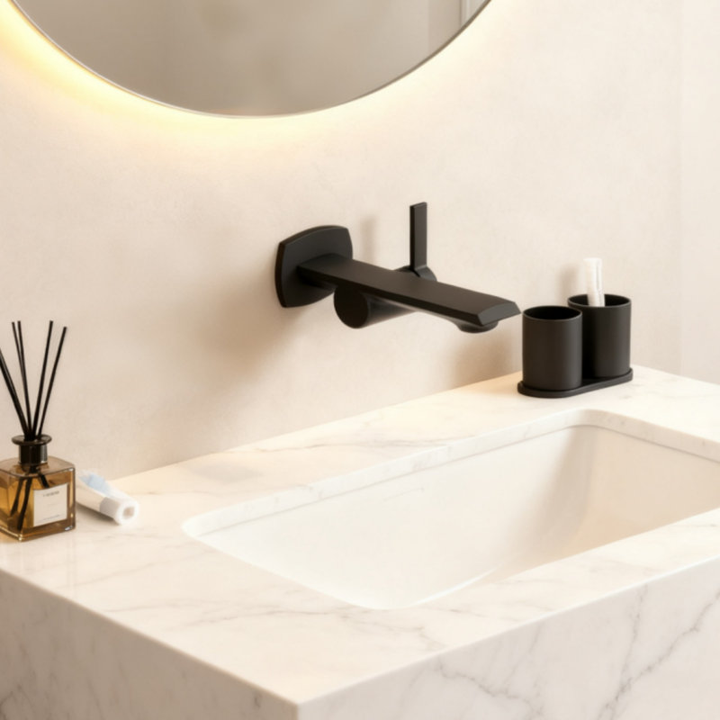 Concealed Wall-Mounted Basin Tap Valve Knob Single Hole Bathroom Faucet Handle For Vanity Sink, Matte Black