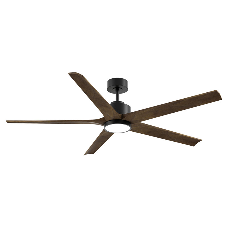 Modern 5 Blade Wood Ceiling Fan With Integrated Light, 60", Black, Brown