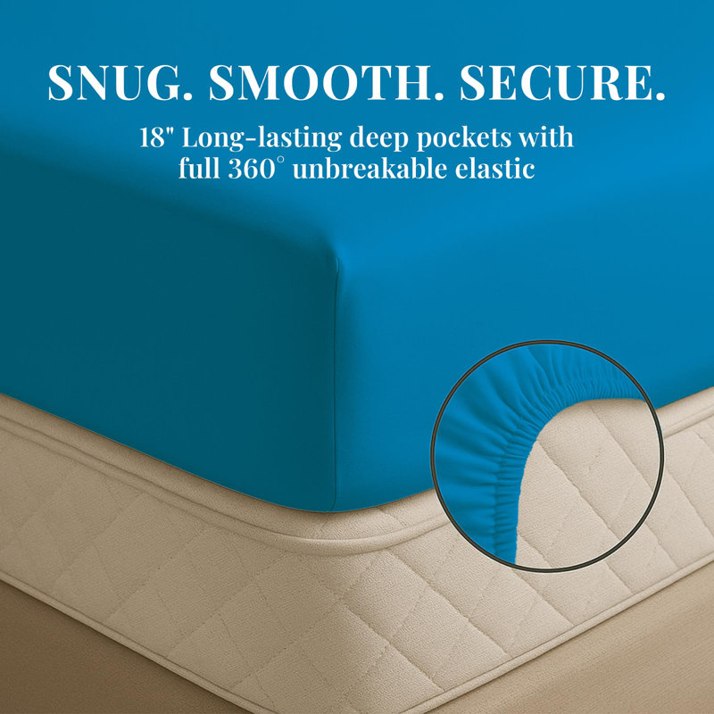 Premium Rayon From Bamboo Blend Sheet Set With Deep Pockets, Cooling and Breathable, Arctic Blue