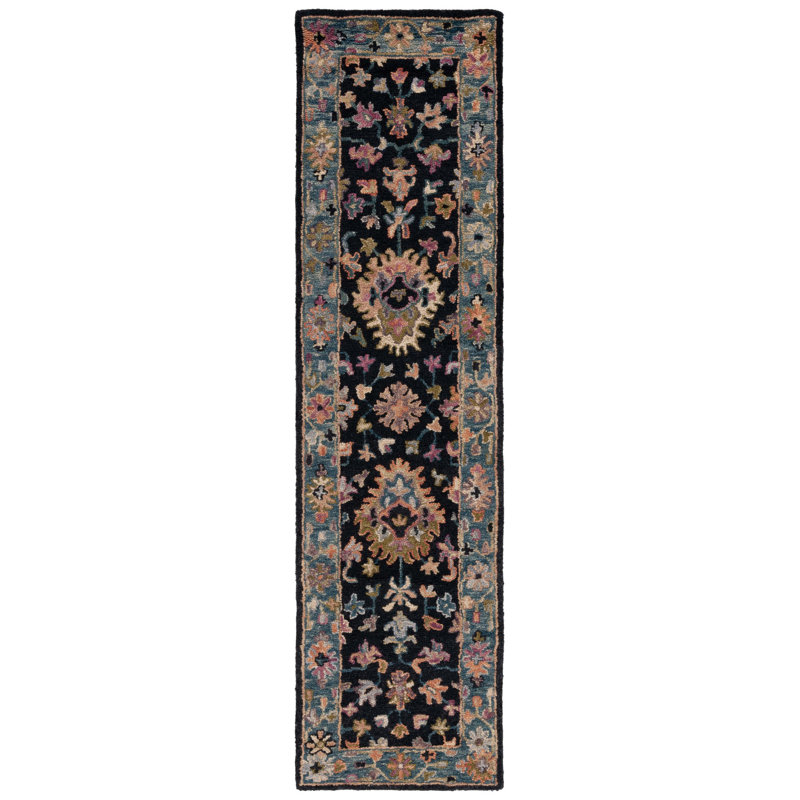 Hand Tufted Wool/Cotton Oriental Rug in Beige/Black/White, Runner 2'3" x 9'