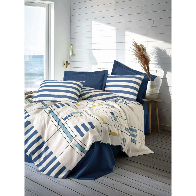 Premium Ranforce Single Quilt Cover Set, Dark Blue, 63 x 87 | 100% Cotton, 145 Thread Count | Includes 1 Pillowcase (20 x 28) & Flat Sheet (71 x 95) | Machine Washable, Elegant Reactive Printing, Durable Button Closure