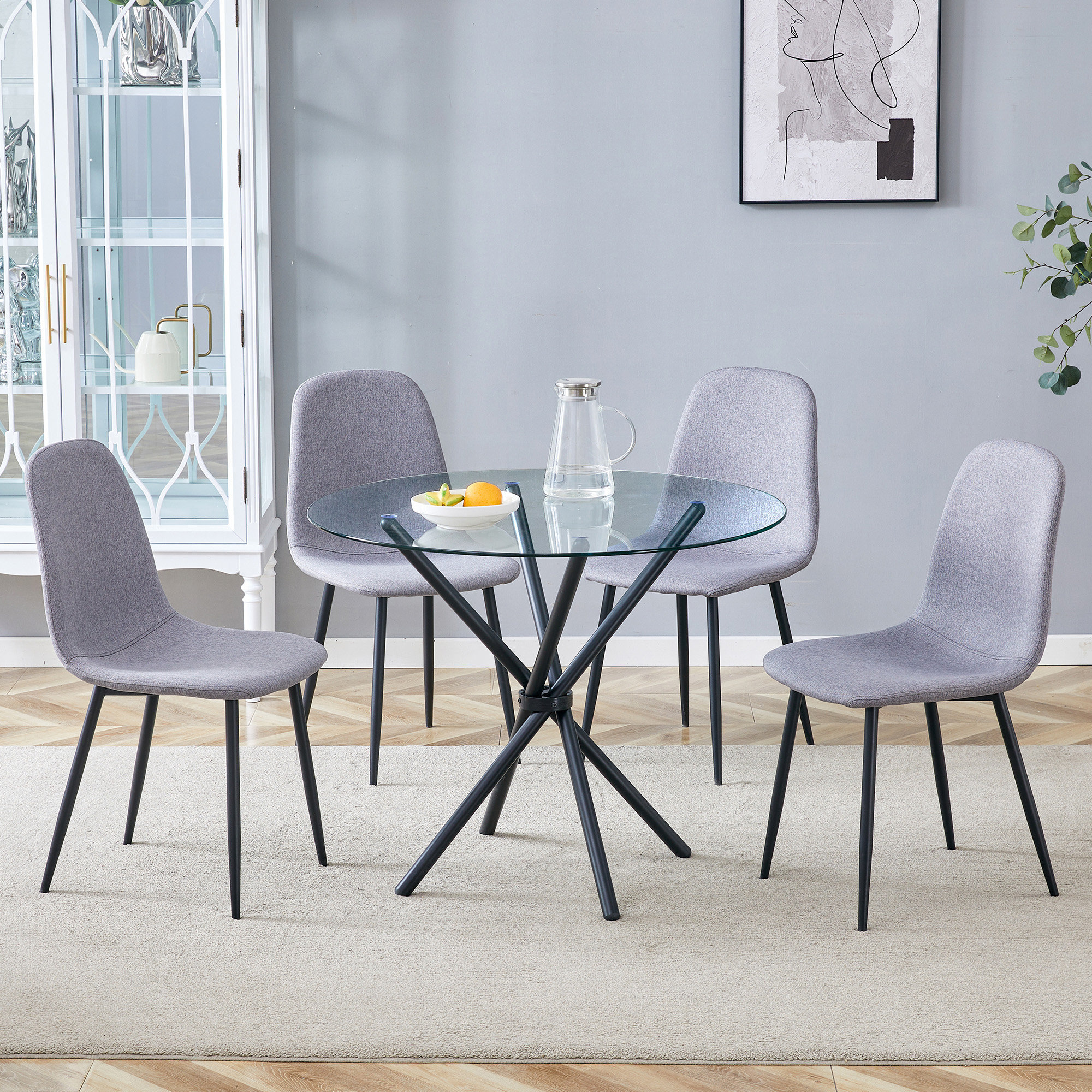 Ivy Bronx Table And Chair Set.A Modern Transparent Tempered Glass Round ...