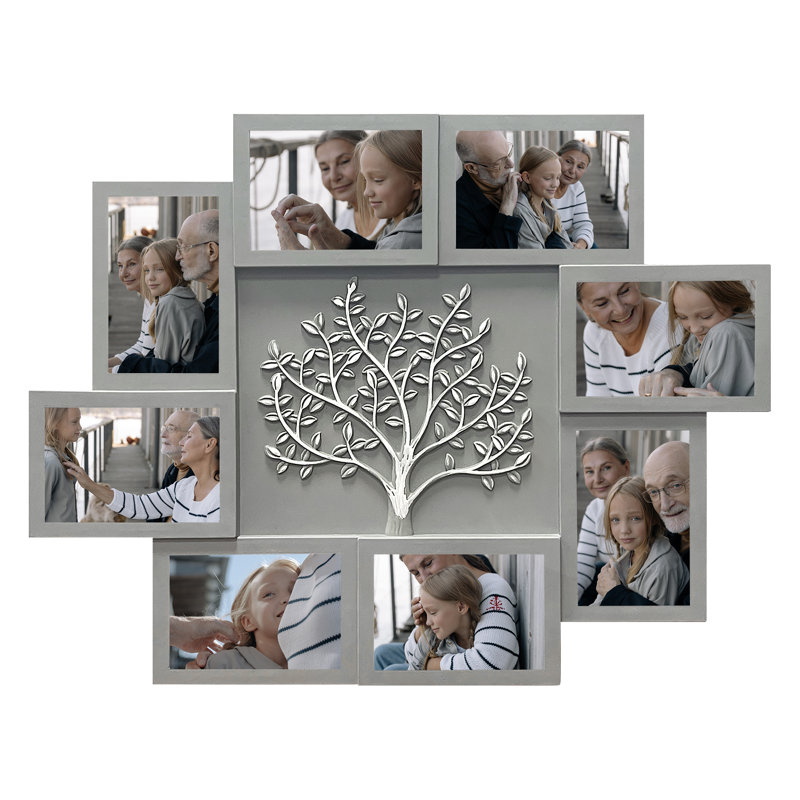 Family Tree Picture Frame Collage - 8 Opening Wall Gallery Display for 4x6 Photos - Modern Multi-Picture Frame for Family Memories