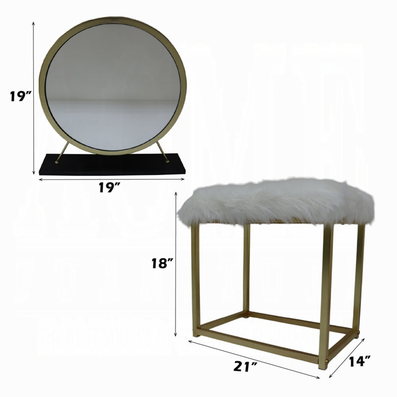 Miroir et tabouret de coiffeuse Adao, Noir/laiton