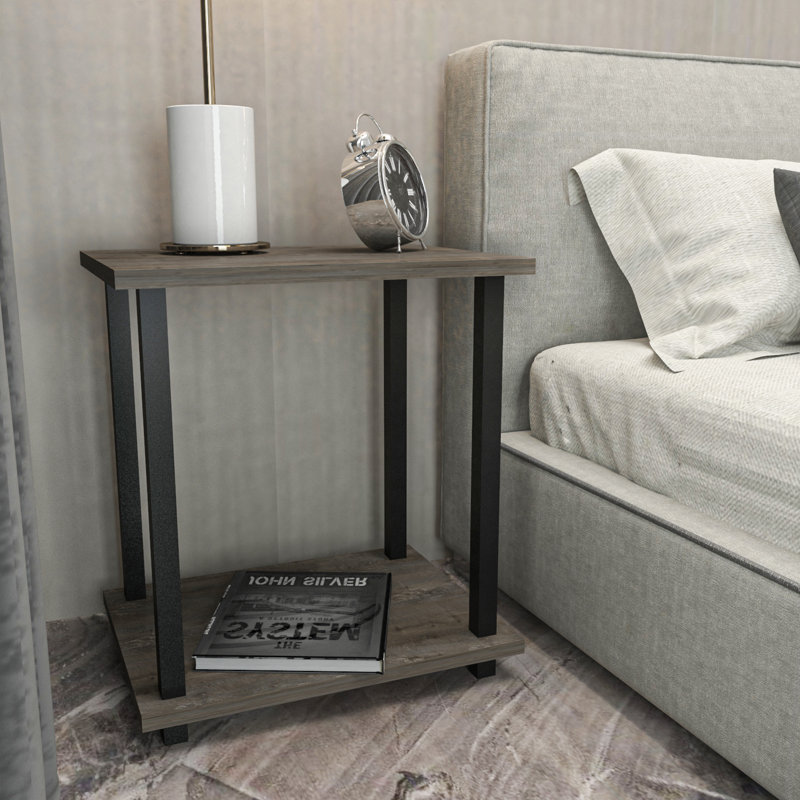 Calvester Nightstand - Modern Square End Table with Lower Shelf, Black/Dark Oak