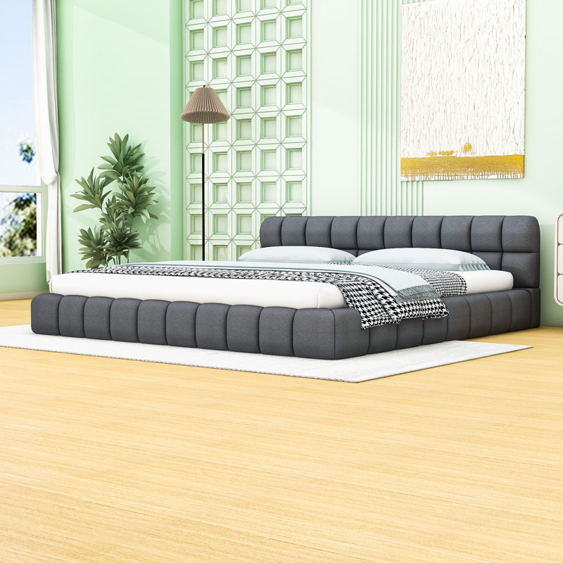 Lit plateforme tapissier avec tête de lit élégante, gris