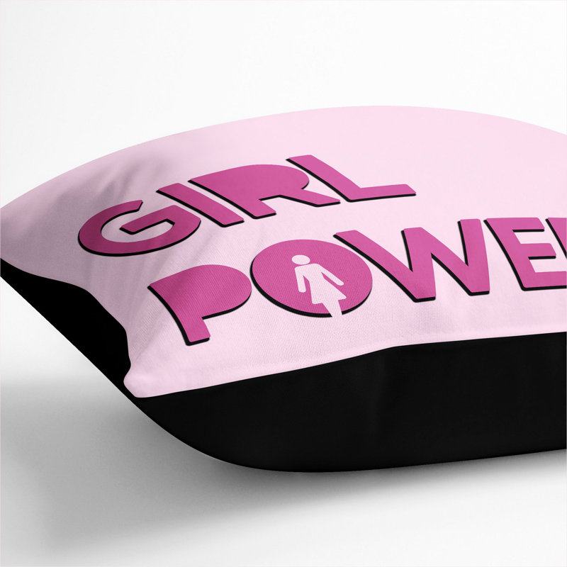 Girl Power Typography Square Throw Cushion, Black, 40cm H x 40cm W x 15cm D