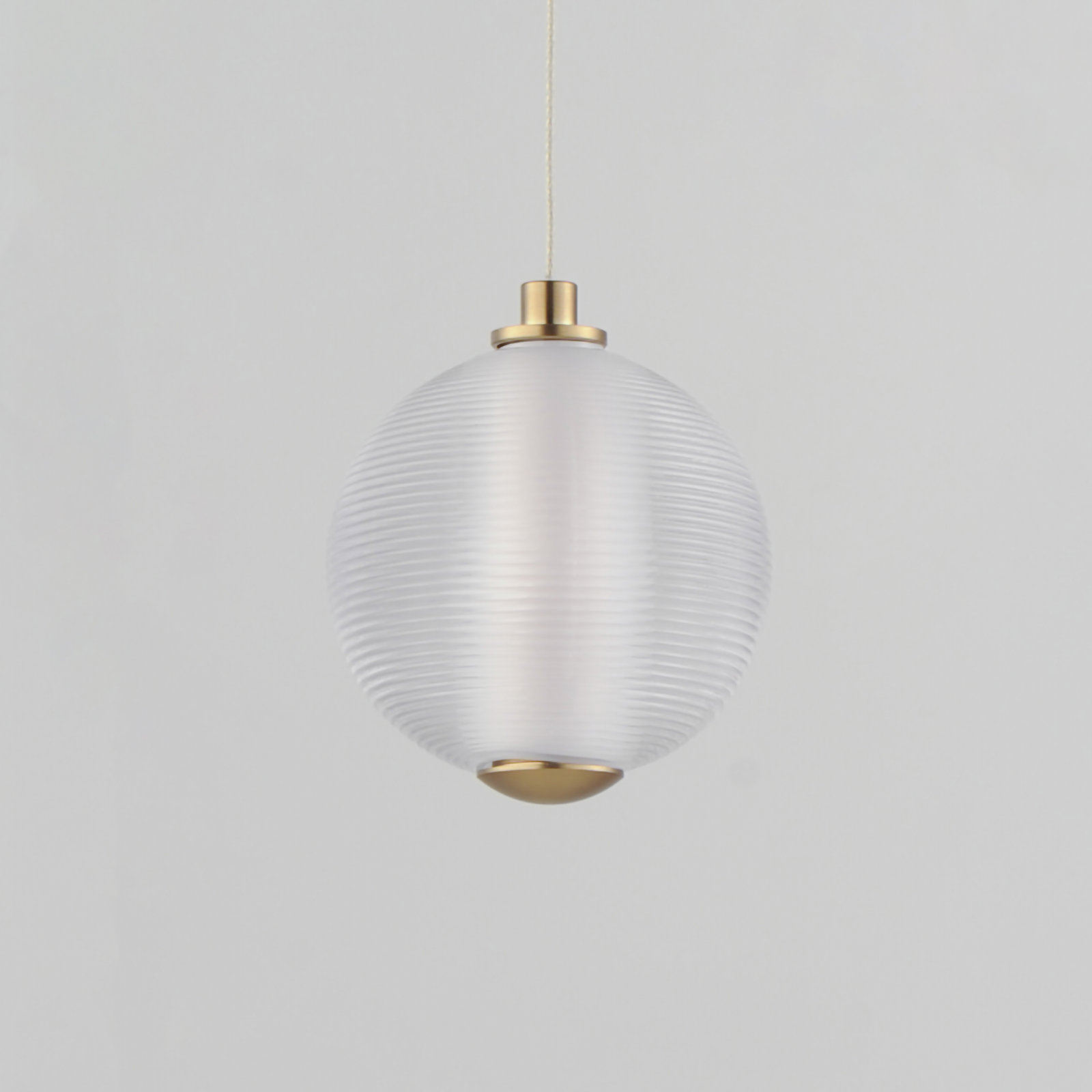 Alicano Single Light Ribbed Glass Steel Dimmable LED Pendant, Gold