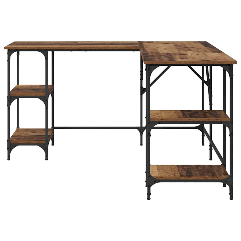 L-Shaped Metal Base Computer Desk, Old Wood
