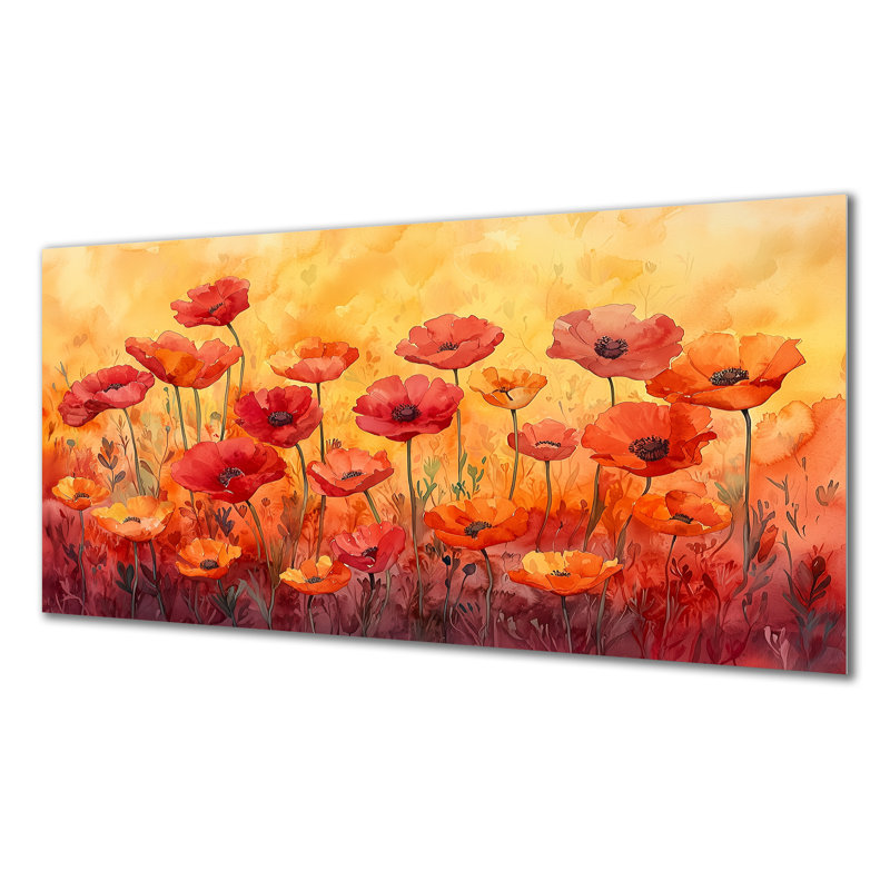 «Orange Dancing parmi les fleurs sauvages III», impression murale en métal, fleurs traditionnelles, H 28 po x l 60 po