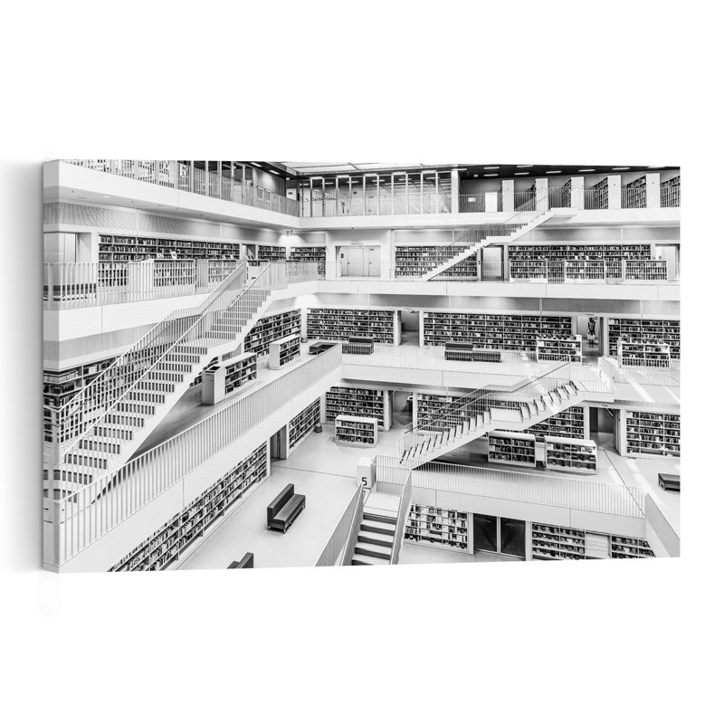 Grande bibliothèque architecturale, impression murale géométrique minimaliste moderne, H 32 po x l 48 po