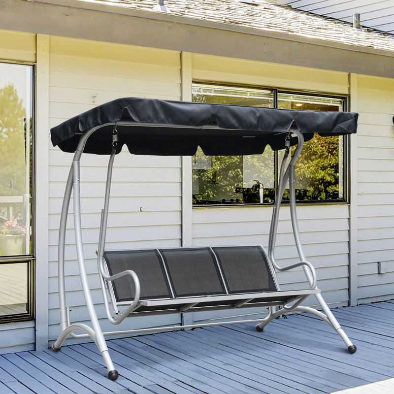 Bacari 3 Person Porch Swing with Canopy, Black, Black