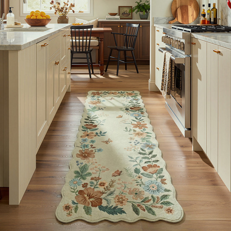 Garbrand Machine Washable Floral Farmhouse Area Rug with Non-Slip Backing for Living Room, Dining Room, Bedroom