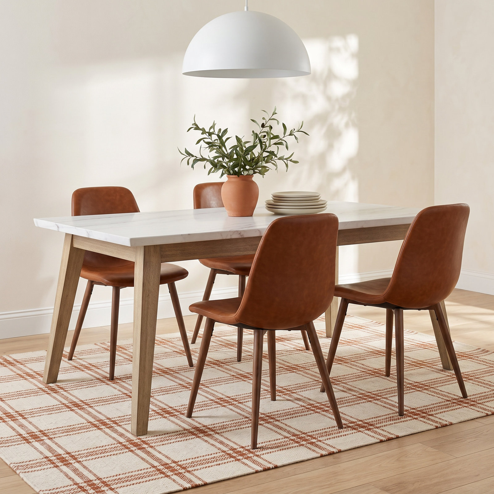 Lucia 72" Genuine Marble Dining Table, Brown