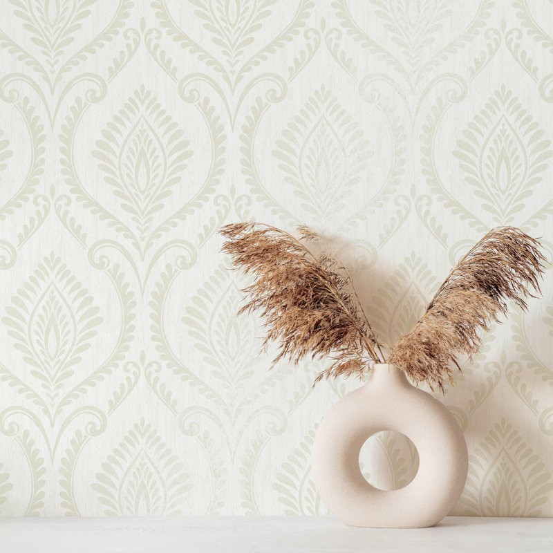Estelle Damask Luxury Vinyl Wallpaper, Soft White