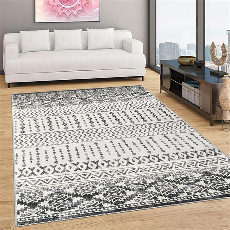 Area Rugs For Living Room, Washable Neutral Hand-Painted Floral Bedroom Rug, Vintage Distressed Non Slip Low Pile Large Carpet, Soft Retro Dining Room Office Rug