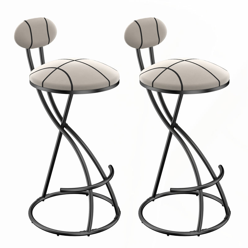 Ensemble de 2 tabourets de bar rembourrés pour la cuisine et le salon (noir et rayé), Noir