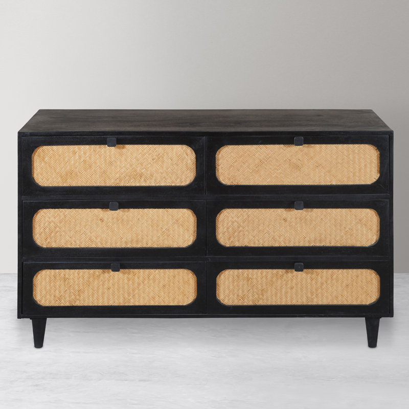 Commode double en bois massif à 6 tiroirs Angellie