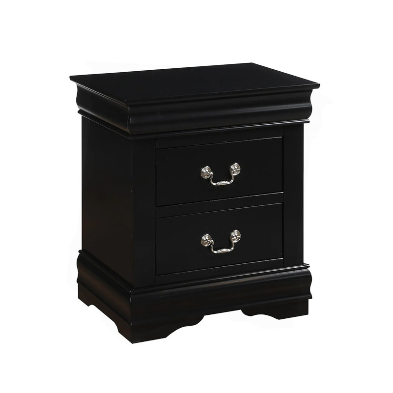 Table de chevet en pin massif avec 2 tiroirs, Noir