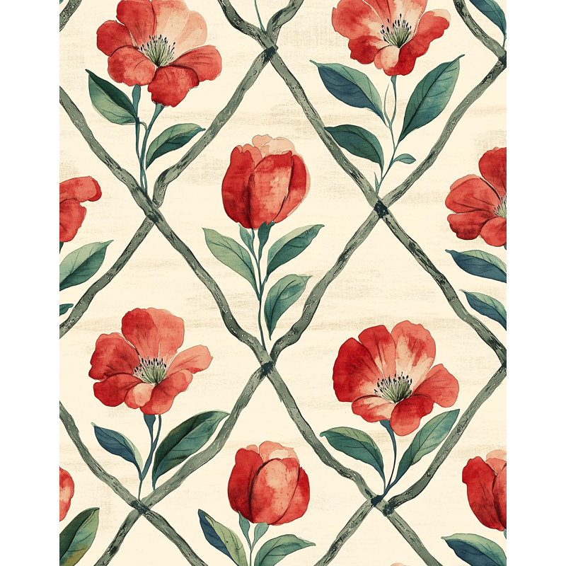 Rouleau de papier peint à motif floral treillis rouge Gurkirat Vibrant Blooms Stylish Interiors