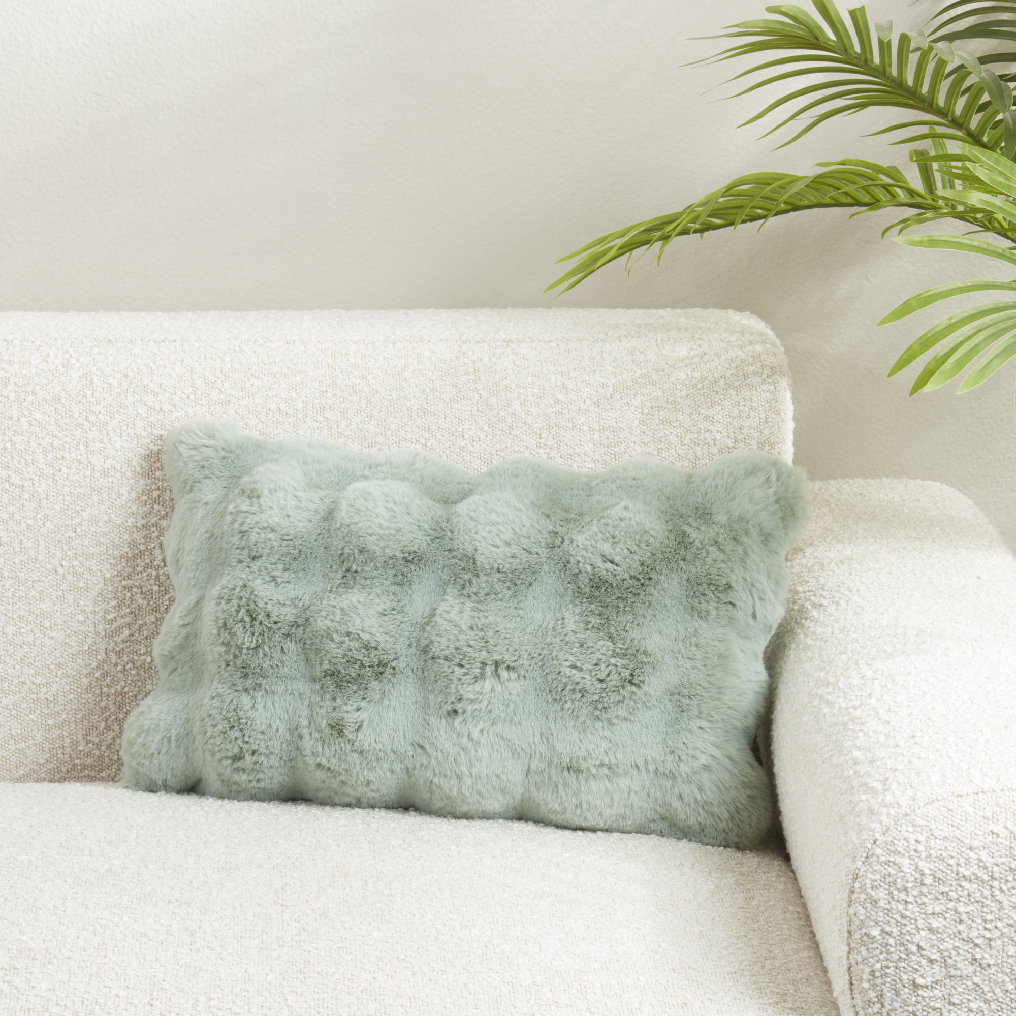 Cozy Bubble Faux Fur Pillow Cover, Green, Down, Rectangle 12" H x 20" W