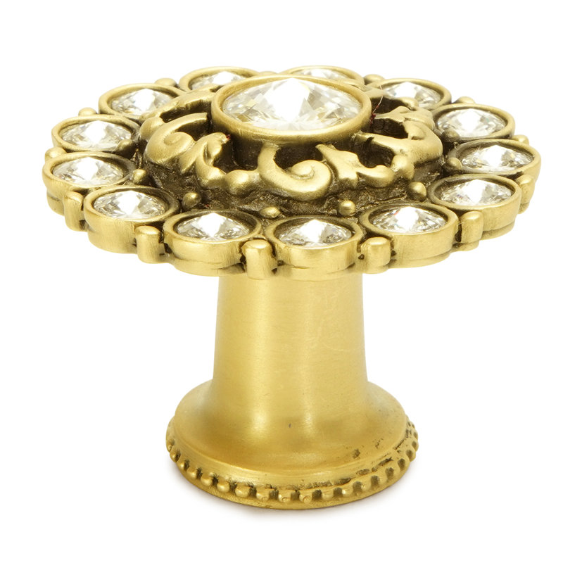 Cache large round multi crystals knob with swarovski crystals in finish Museum Gold