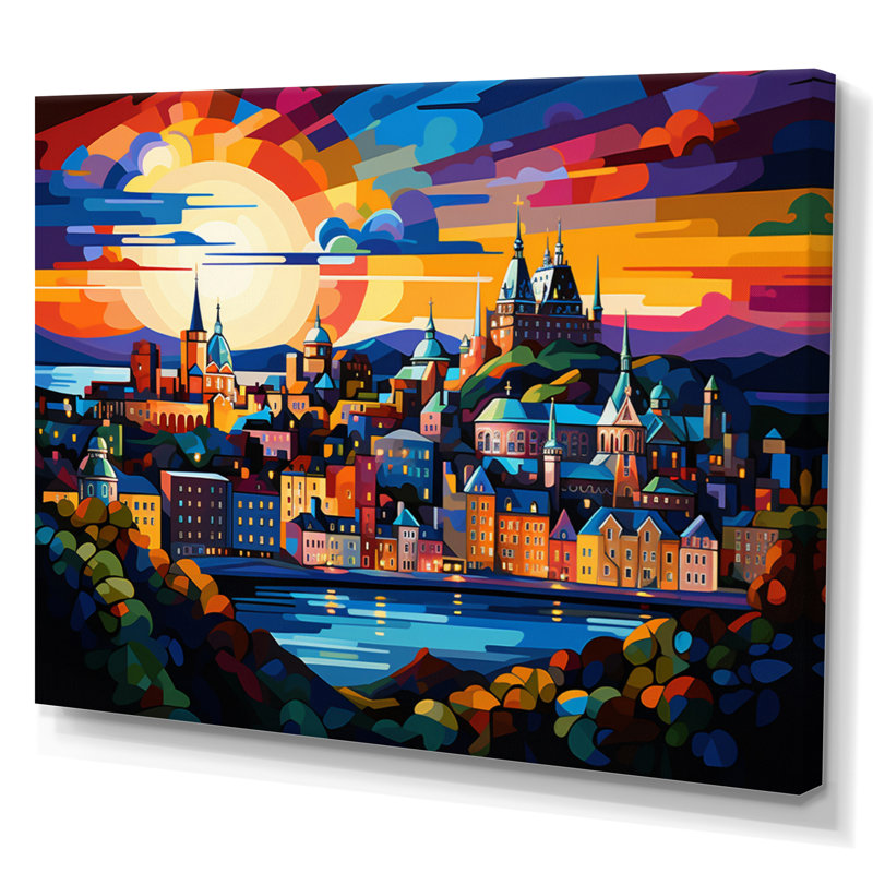 City Québec Popart, reproduction d'art sur toile, Cadre photo noir, H 16 po x l 32 po x P 1 po