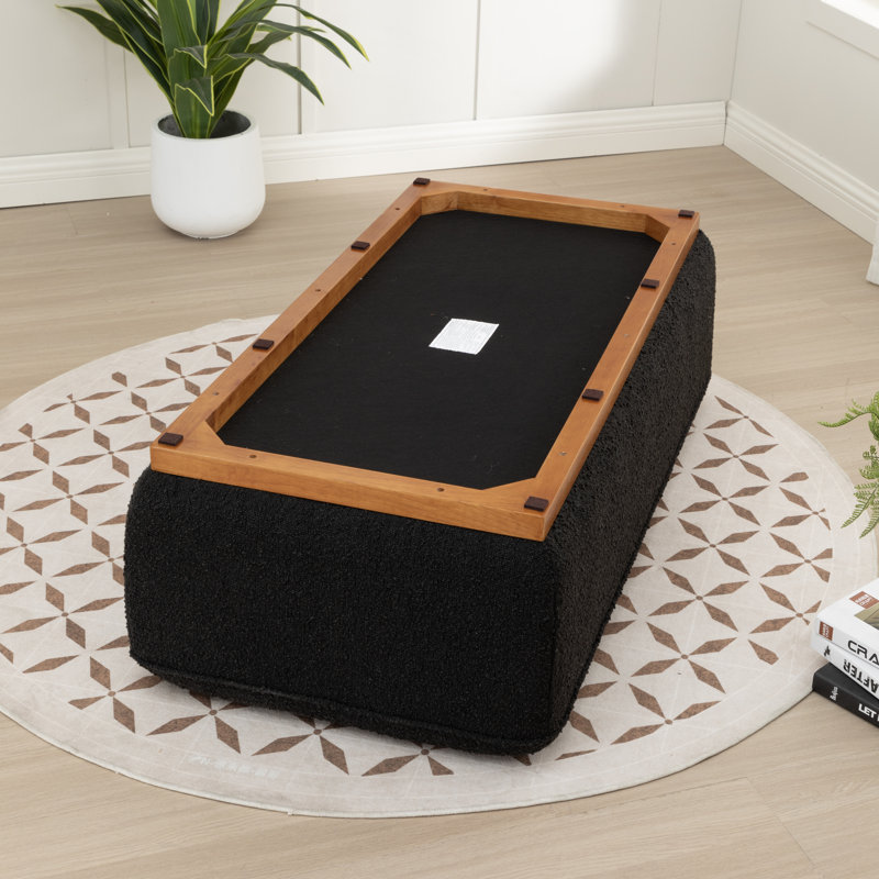 Repose-pieds rectangulaire en bois massif Lolington, Noir, noir, noir, noir