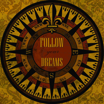 «Follow Your Dreams Compass Distress 2», reproduction sur toile tendue
