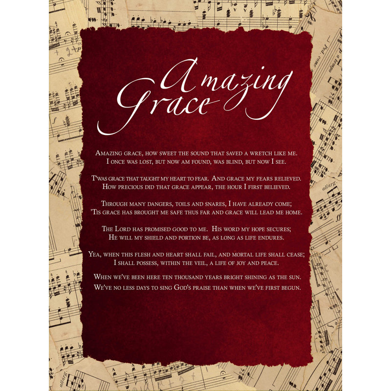 «Amazing Grace», art textuel sur toile tendue, H 24 po x l 18 po