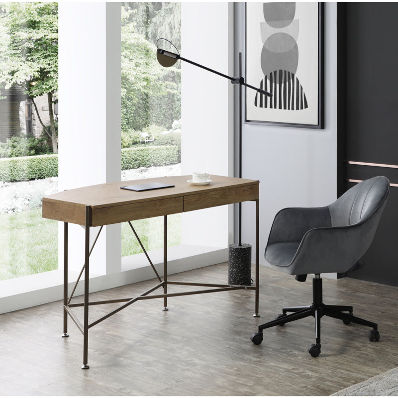 Curved Desk with 2 Drawers and Back Storage, Bronze