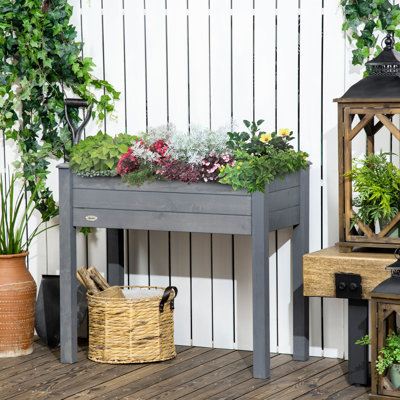 Elevated Wooden Garden Bed With Legs 34" X 18" 30", Dark Gray - Self-Draining Planter Box For Backyard, Patio, Balcony Veggie, Herb, Flower Gardens 34"X18"X30" Gardening: Veggies, Herbs, And Plants