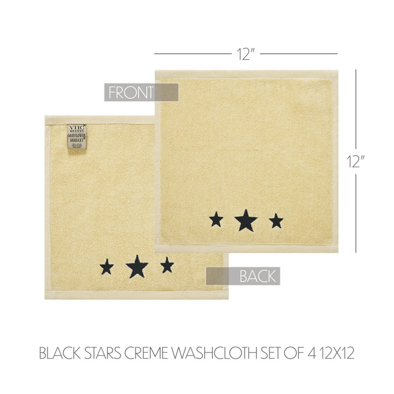 Timeless Linens Burgundy Stars Tan Washcloth Set of 4 12x12, Black/Cream