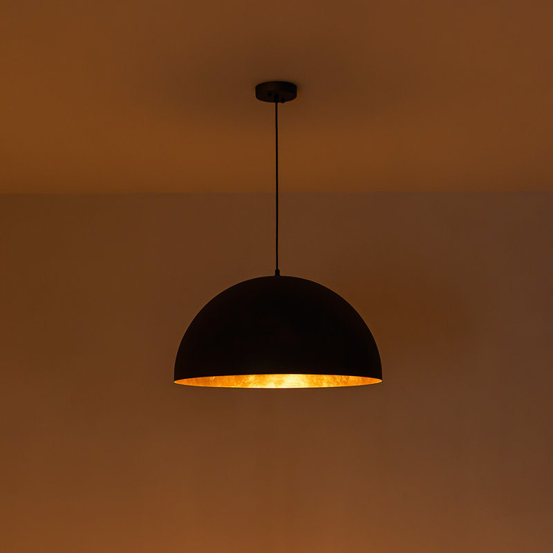 Kyrek 23.6" W 1-Light Iron Dome Pendant, Black, 12.4" H x 23.6" W x 23.6" D