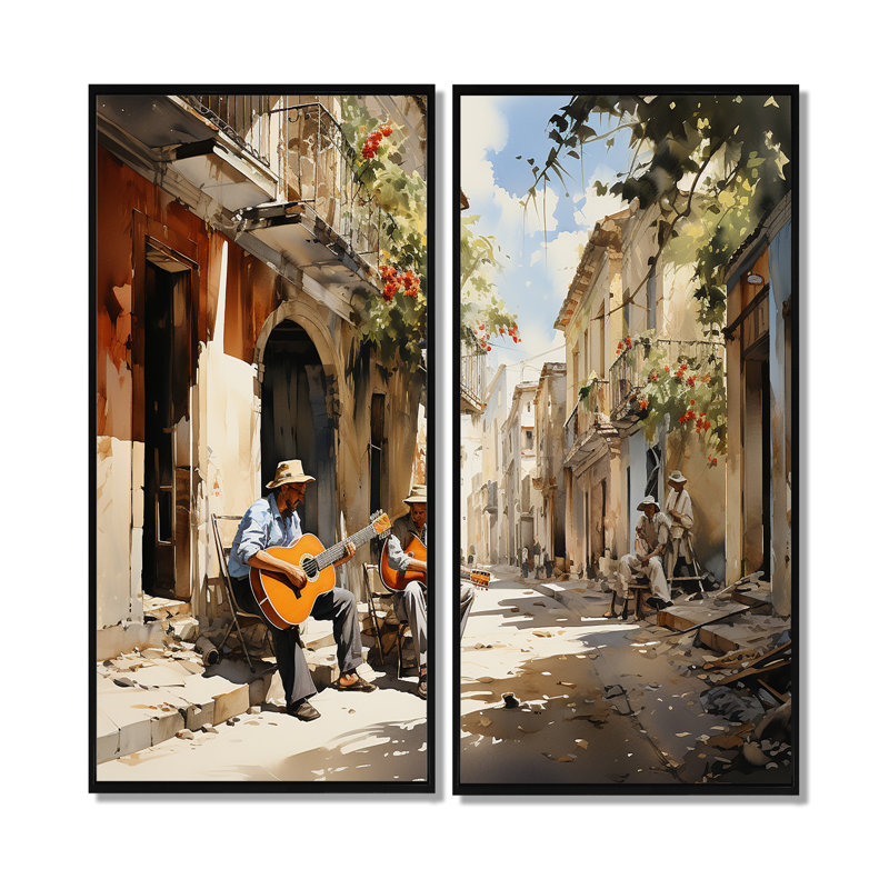 «Cuba Rhythms Street II», ensemble d'art mural sur toile côtière, H 20 po x l 24 po, Impression encadrée flottante, Noir