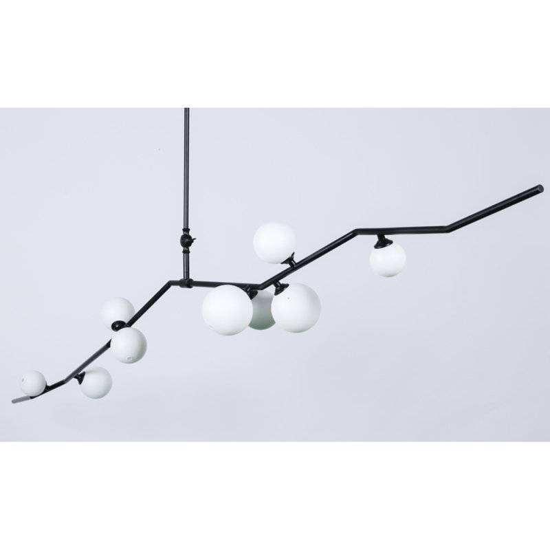 Lustre suspendu en laiton 12 lumières, Transparent, 56” Wide x 12” Depth x 12” Height, Laiton brossé