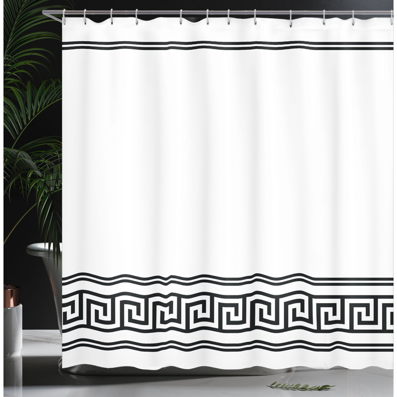 Greek Key Pattern Black and White Fabric Shower Curtain