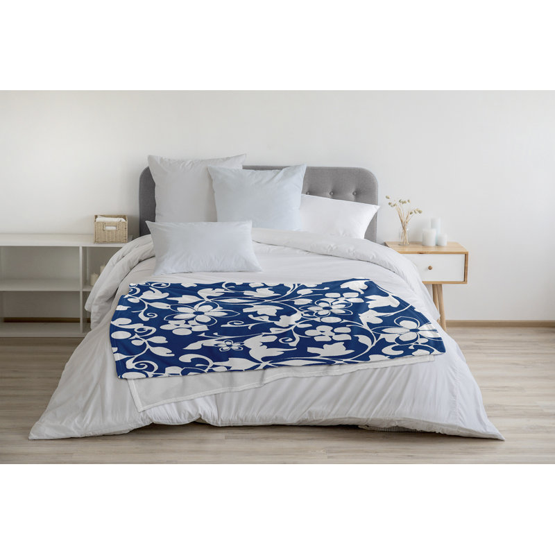 Jeté polaire floral, Bleu cobalt foncé, L 60 po x L 80 po, 1.95