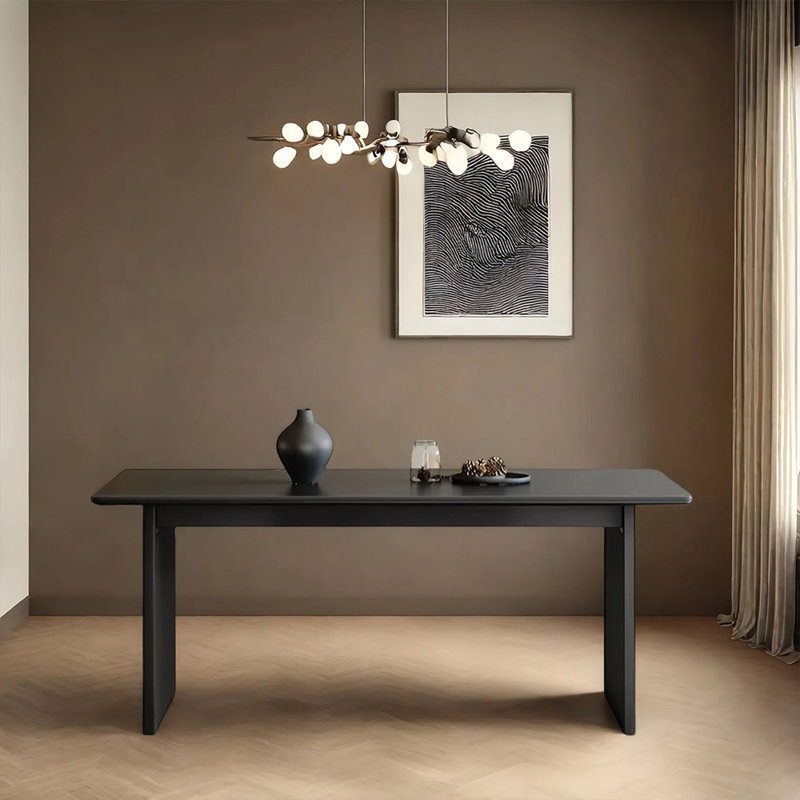 Retro pure black rock plate dining table, 29.52"H x 62.99"L x 31.49"W