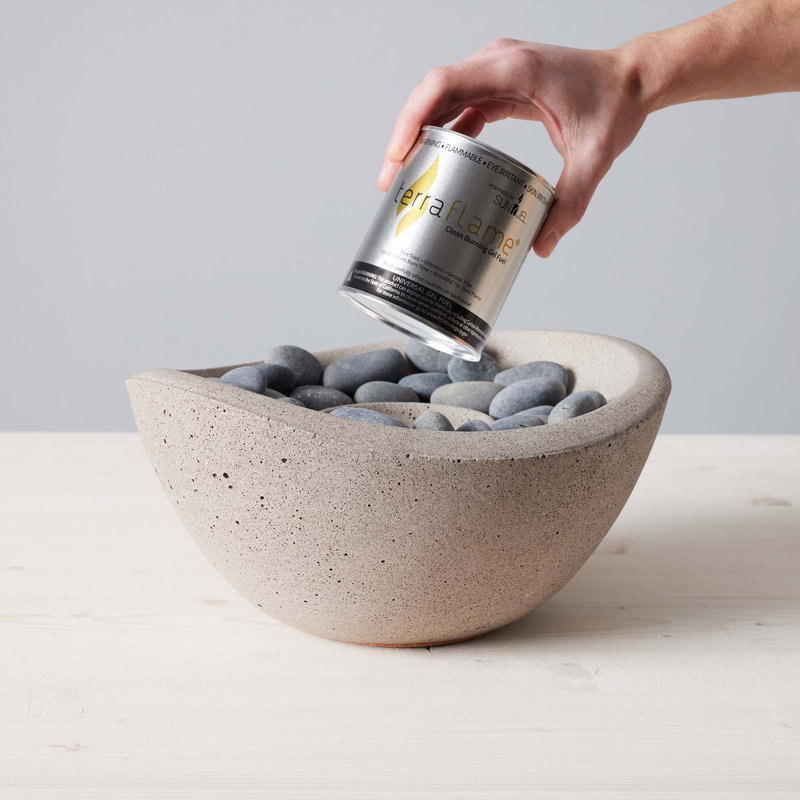 Sand Concrete Tabletop Gel Fuel Fire Bowl for Indoor/Outdoor Use