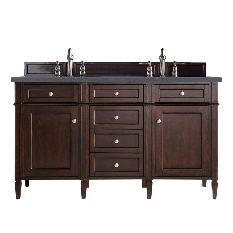Brittany 60'' W Double Vanity, Burnished Mahogany, Charcoal Soapstone, 8" Widespread