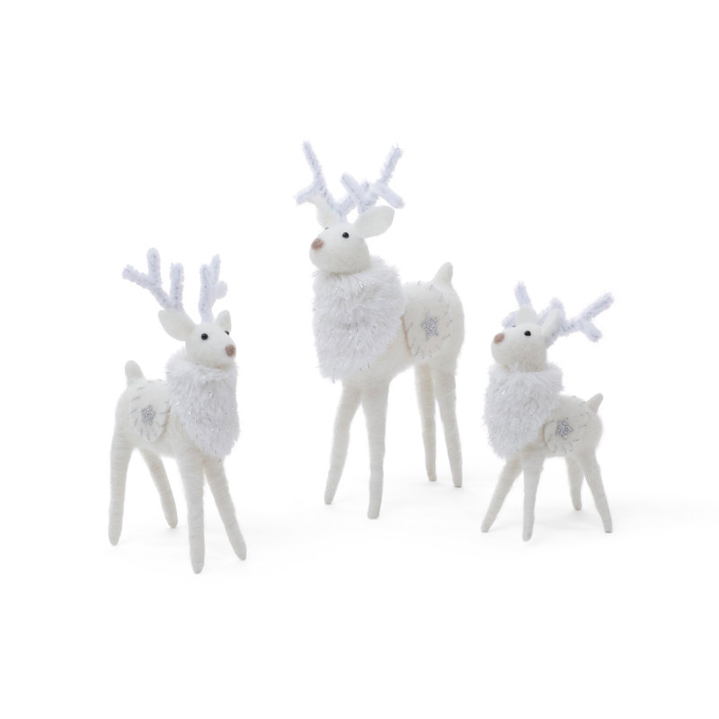 Figurines de rennes en laine blanche pour Noël, ensemble de 3