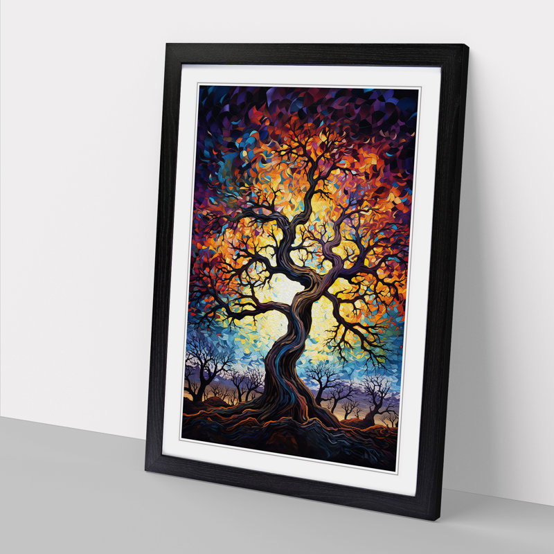 Oak Tree Expressionism No.2 - Single Picture Frame Print on Wood, Black , 46cm H x 34cm W x 2cm D