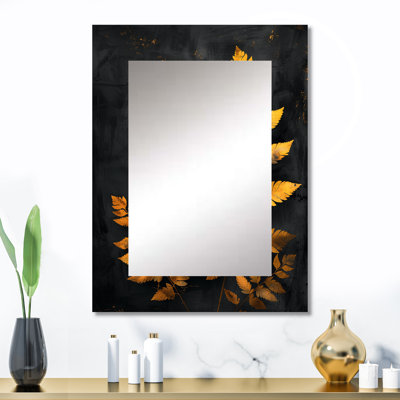 Miroir mural décoratif doré, noir et blanc avec fougères éthérées Dream I - Ferns