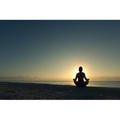 Yoga Lotus Pose At Sunrise In The Caribbean Beach Vacation by YinYang - No Frame Art Prints on Canvas