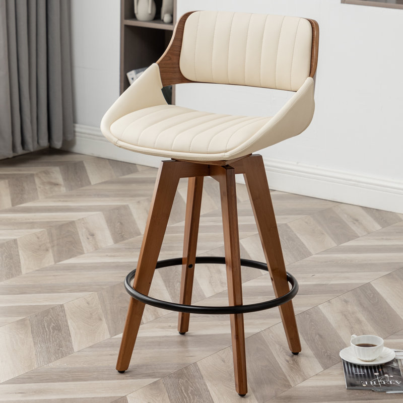 Omar Swivel Upholstered Modern Stool, Beige, Bar Stool (30" Seat Height)