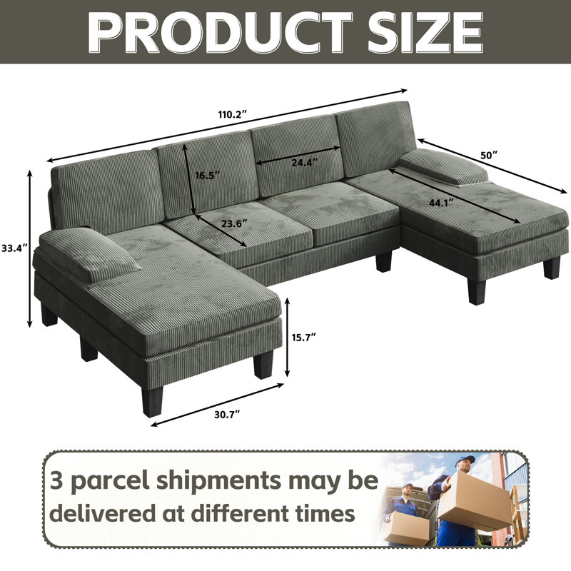 Rudhi Corduroy Sectional, Green Corduroy