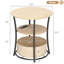 Table basse ronde avec station de charge, table de bout à 3 niveaux avec sac de rangement en tissu et tablette en bois naturel